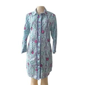ModaPosa Cotton Tunic Dress XL Boho Floral Button Front Lightweight 3/4 Sleeve